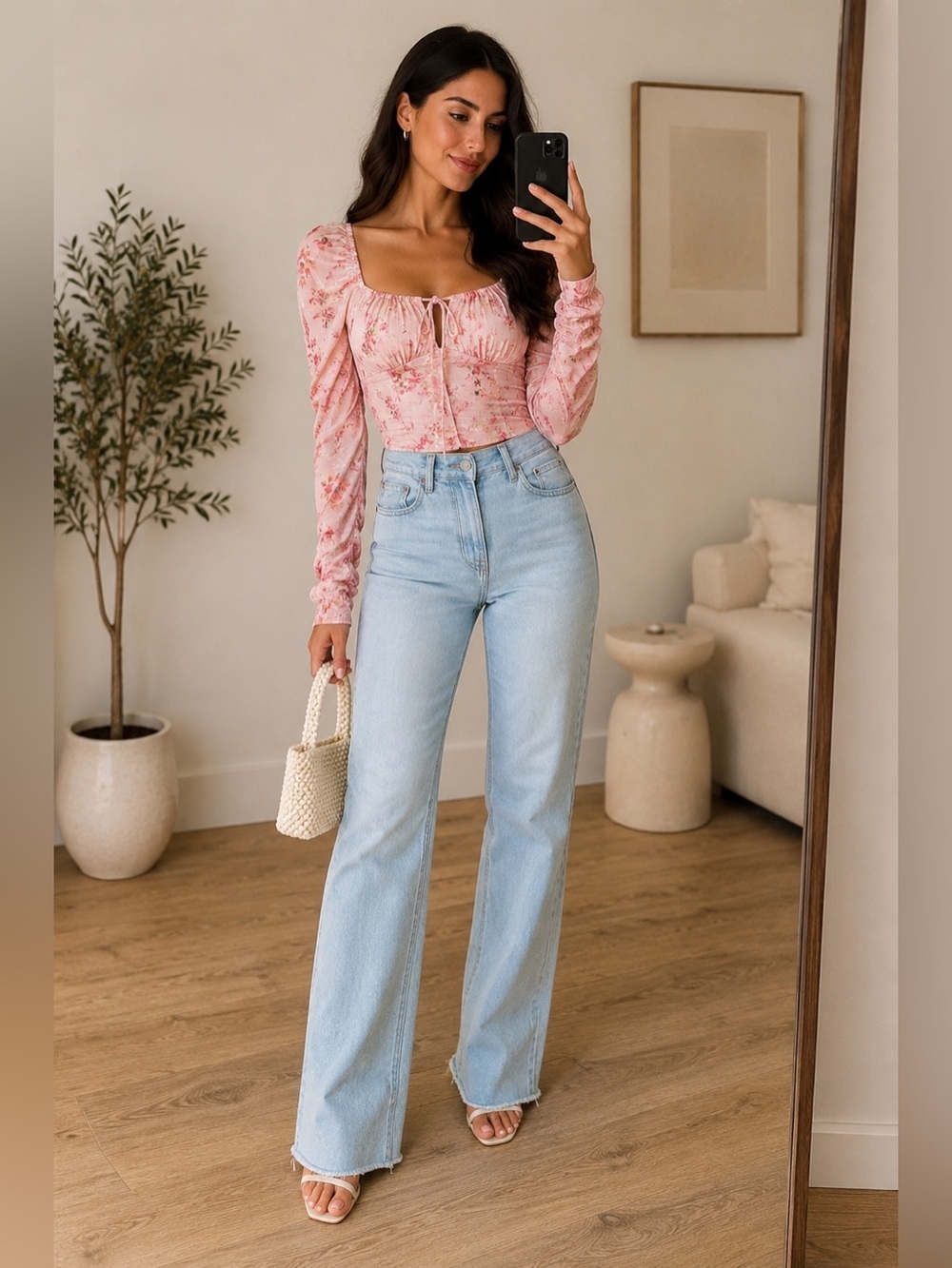 NWT Free People Hilary Pink Floral Smocked Crop Top Blouse Small